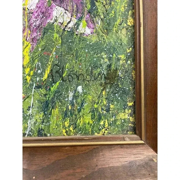 VTG Colorful Trippy Mushroom Acrylic Painting 1970's Landscape 21"x 27.5" - Picture 4 of 9